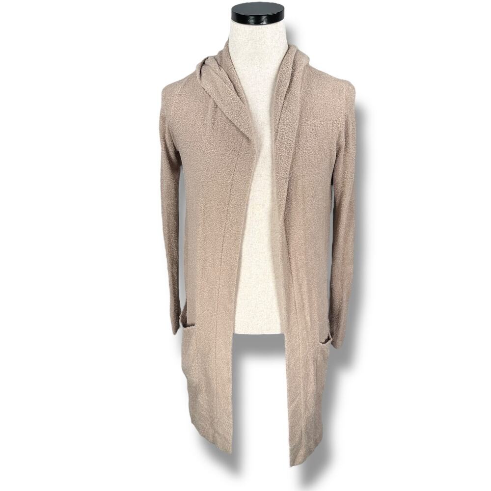 Barefoot Dreams CozyChic Lite Hooded Cardigan Sweater Womens XS Small Beige Open
